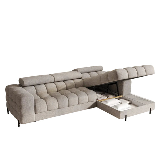 Canapé convertible d'angle droit LES TENDANCES Kate 4 places en tissu beige