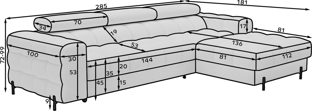 Canapé convertible d'angle droit LES TENDANCES Kate 4 places en tissu beige