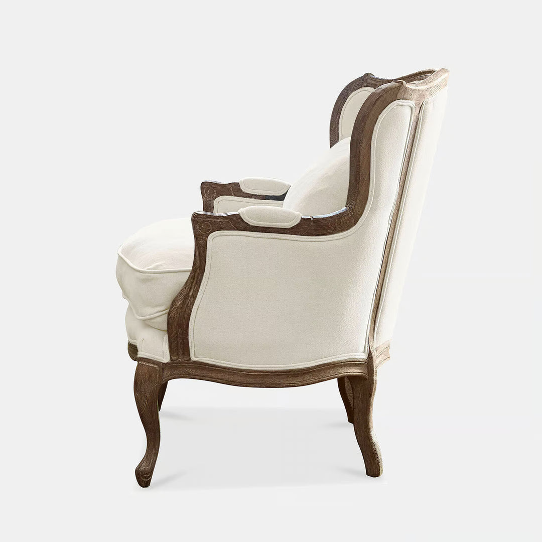 Fauteuil LOBERON Kingswinford en bois de chêne et tissu crème