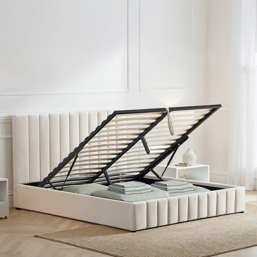 Lit coffre BELLECOUR Trocadéro en velours beige