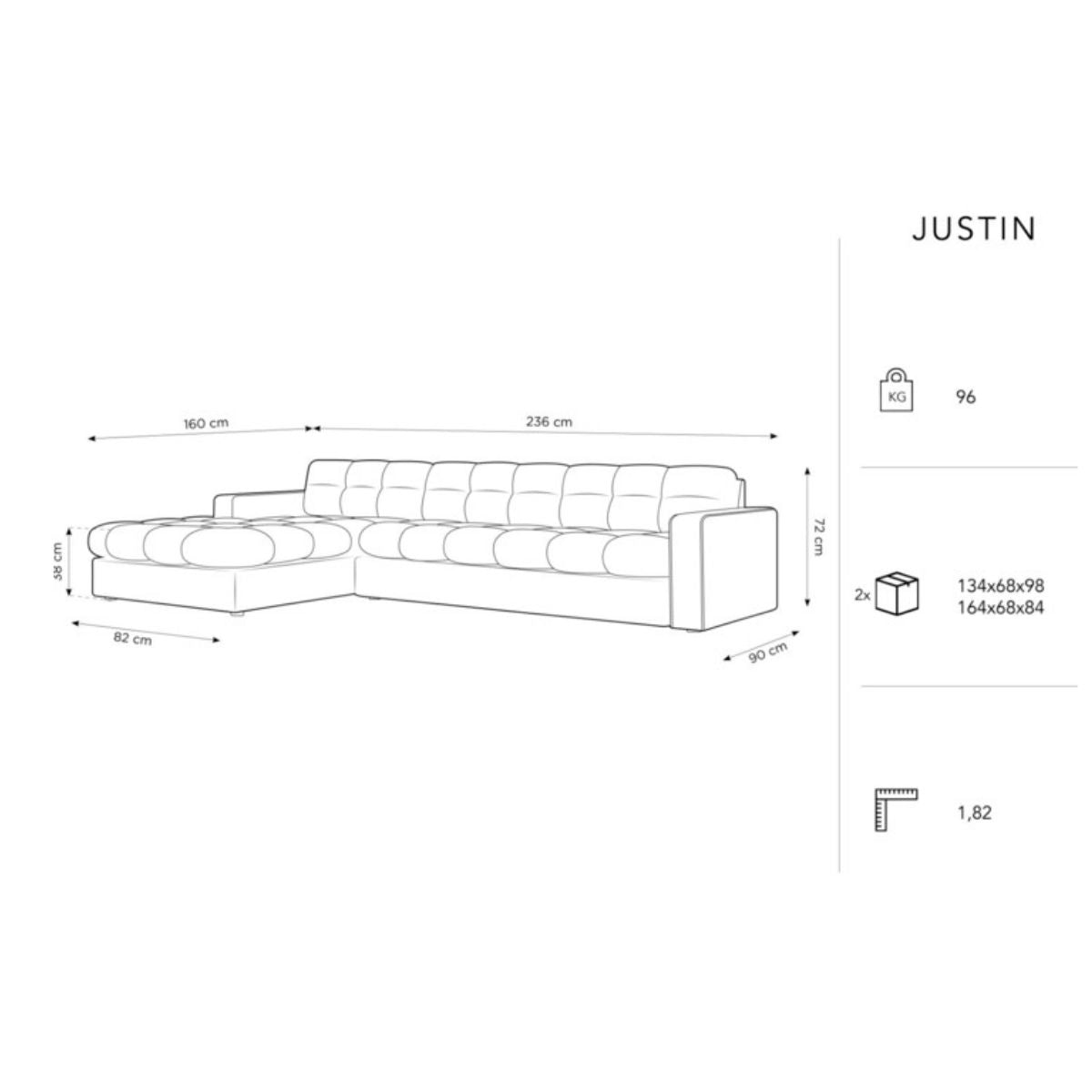 Canapé angle gauche JUSTIN Micadoni 4 Places Beige Clair
