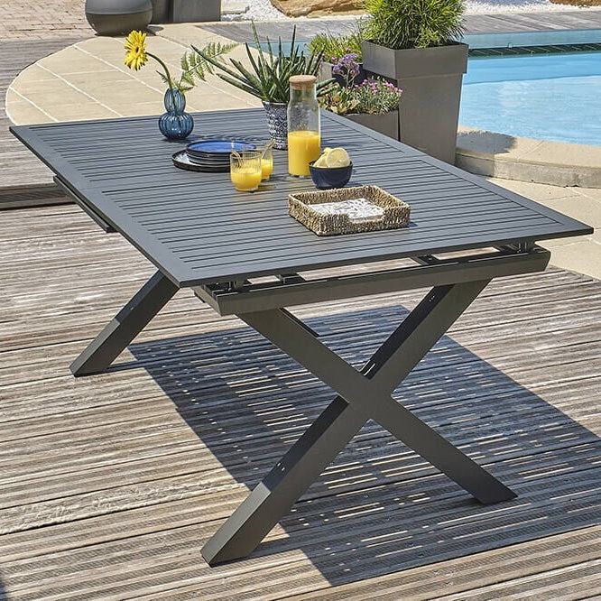 Table de jardin Floride aluminium extensible 240x100cm gris anthracite - DCB GARDEN