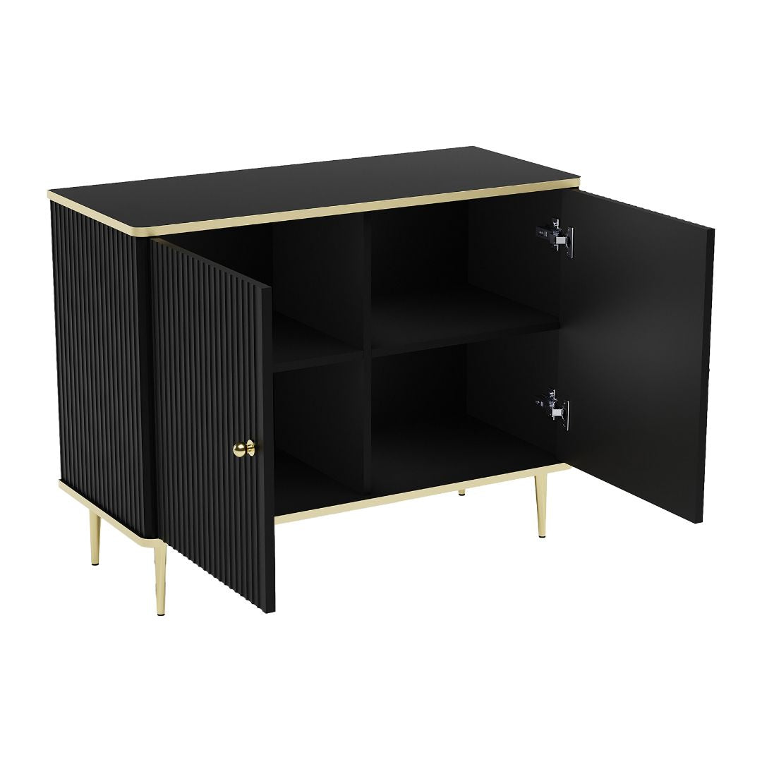 Buffet Vente Unique avec 2 portes en MDF et acier - Noir et Doré - SINEAD