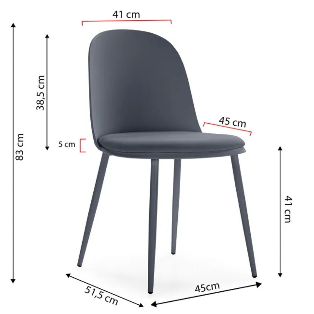 Lot de 4 chaises Kana Bleus, Pieds en métal et Assise rembourrée
