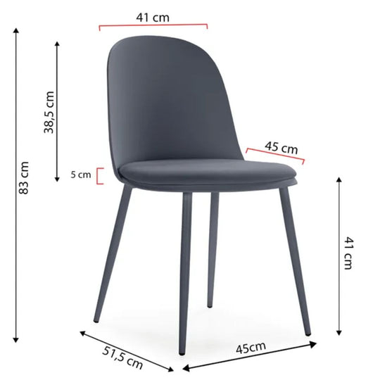 Lot de 4 chaises Kana Bleus, Pieds en métal et Assise rembourrée