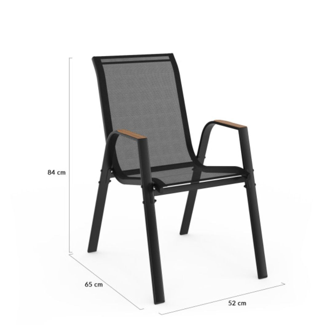Lot de 4 chaises de jardin empilables Noir et bois