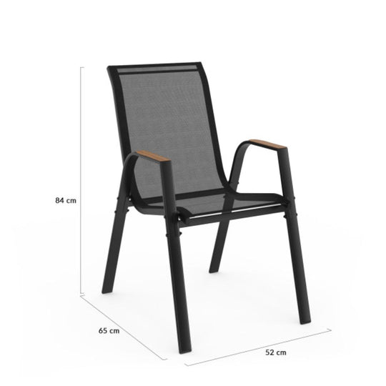 Lot de 4 chaises de jardin empilables Noir et bois