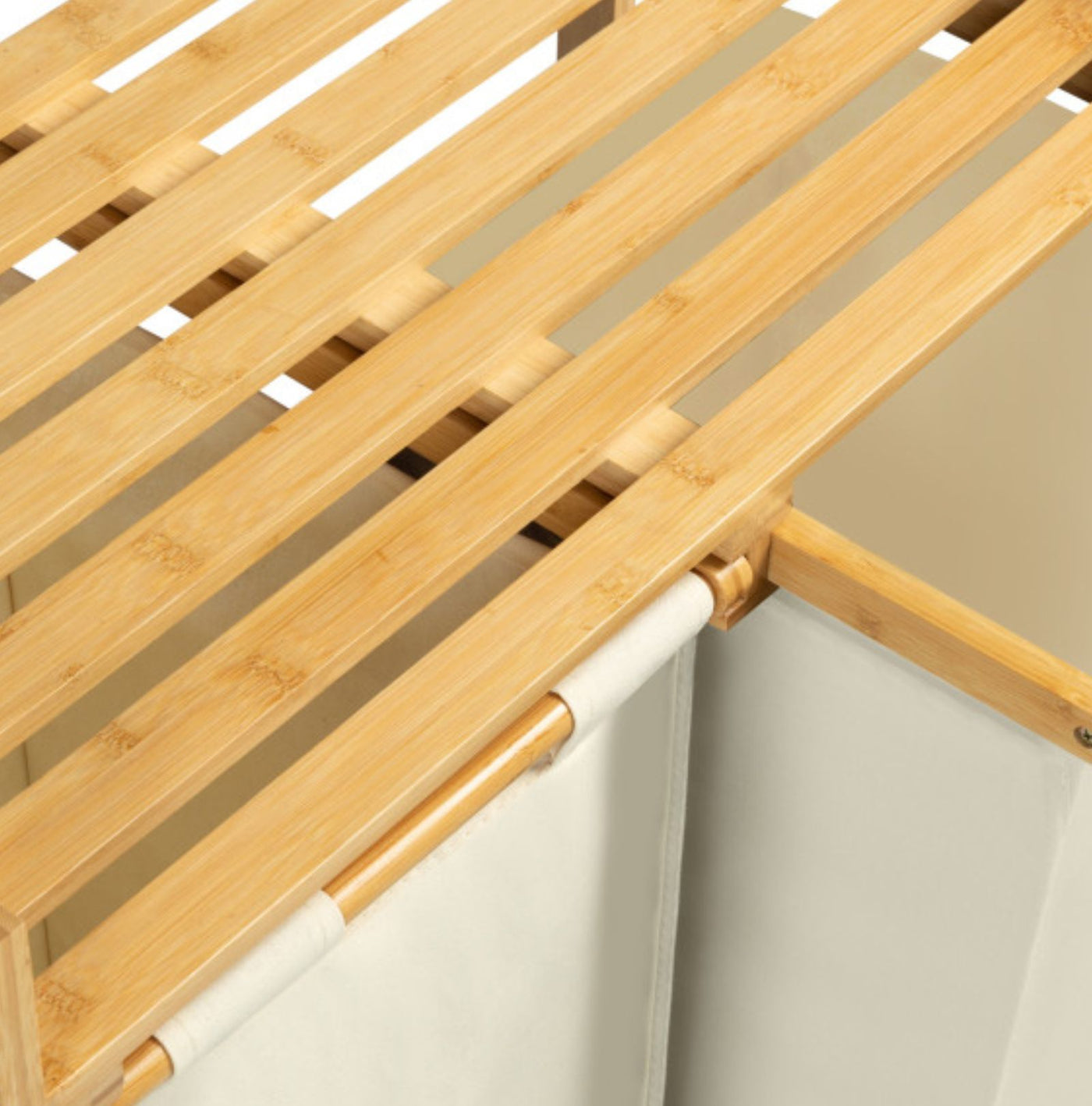 Panier à linge ecru deux compartiments en bambou