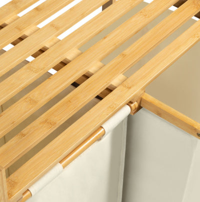 Panier à linge ecru deux compartiments en bambou