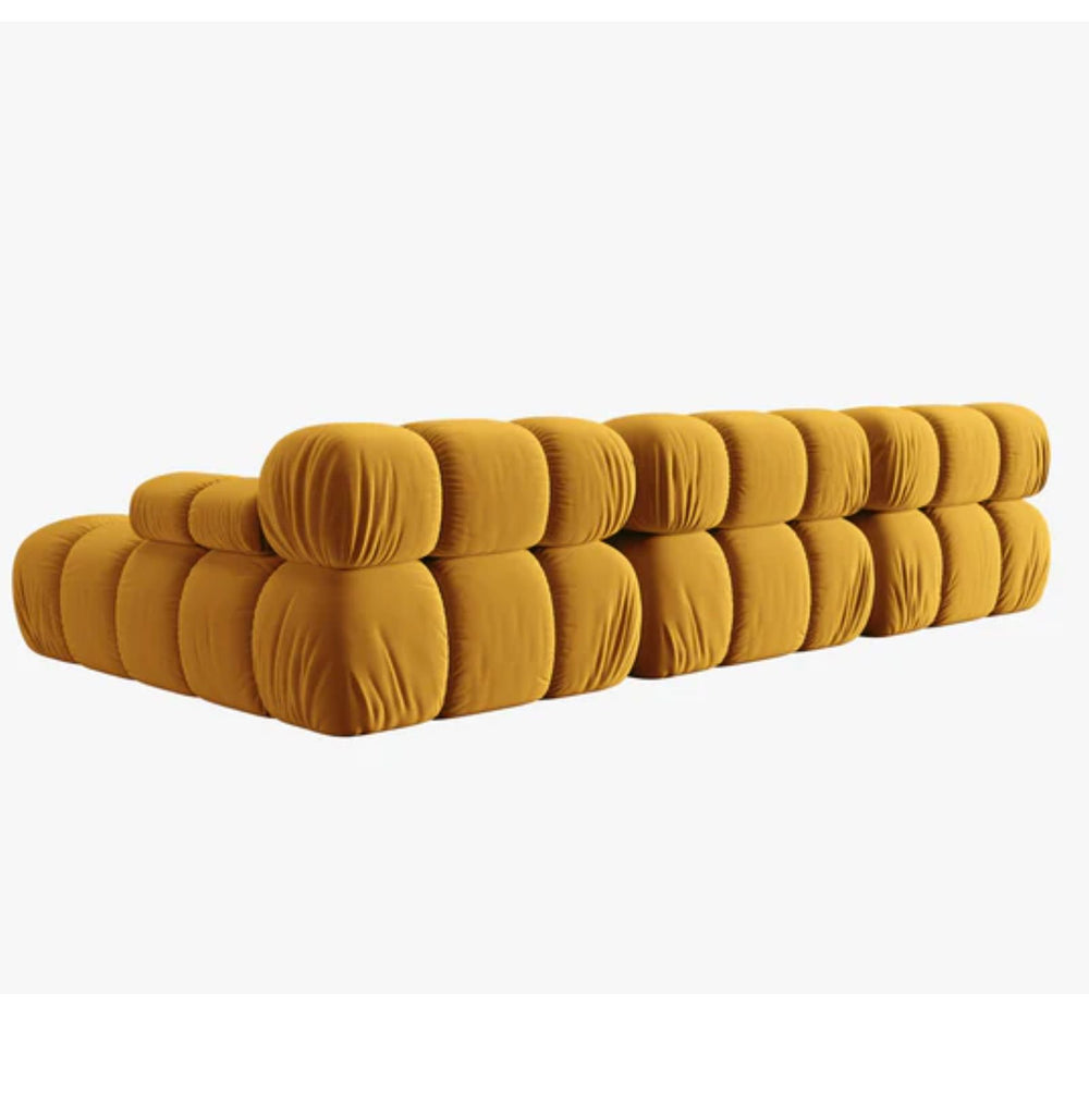 Canapé Micadoni 4 places Bellis en velours jaune angle droit- Léger défaut