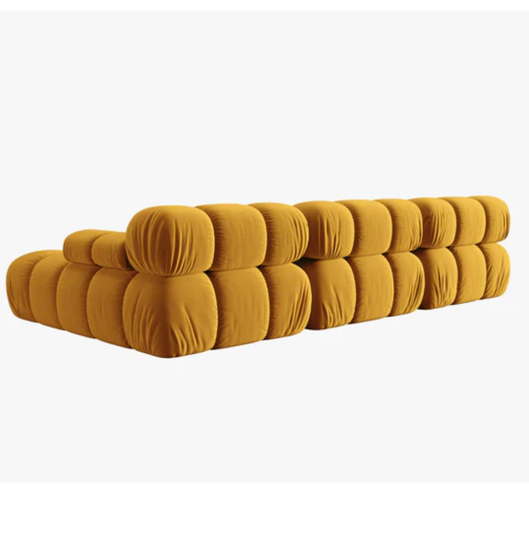 Canapé Micadoni 4 places Bellis en velours jaune angle droit- Léger défaut