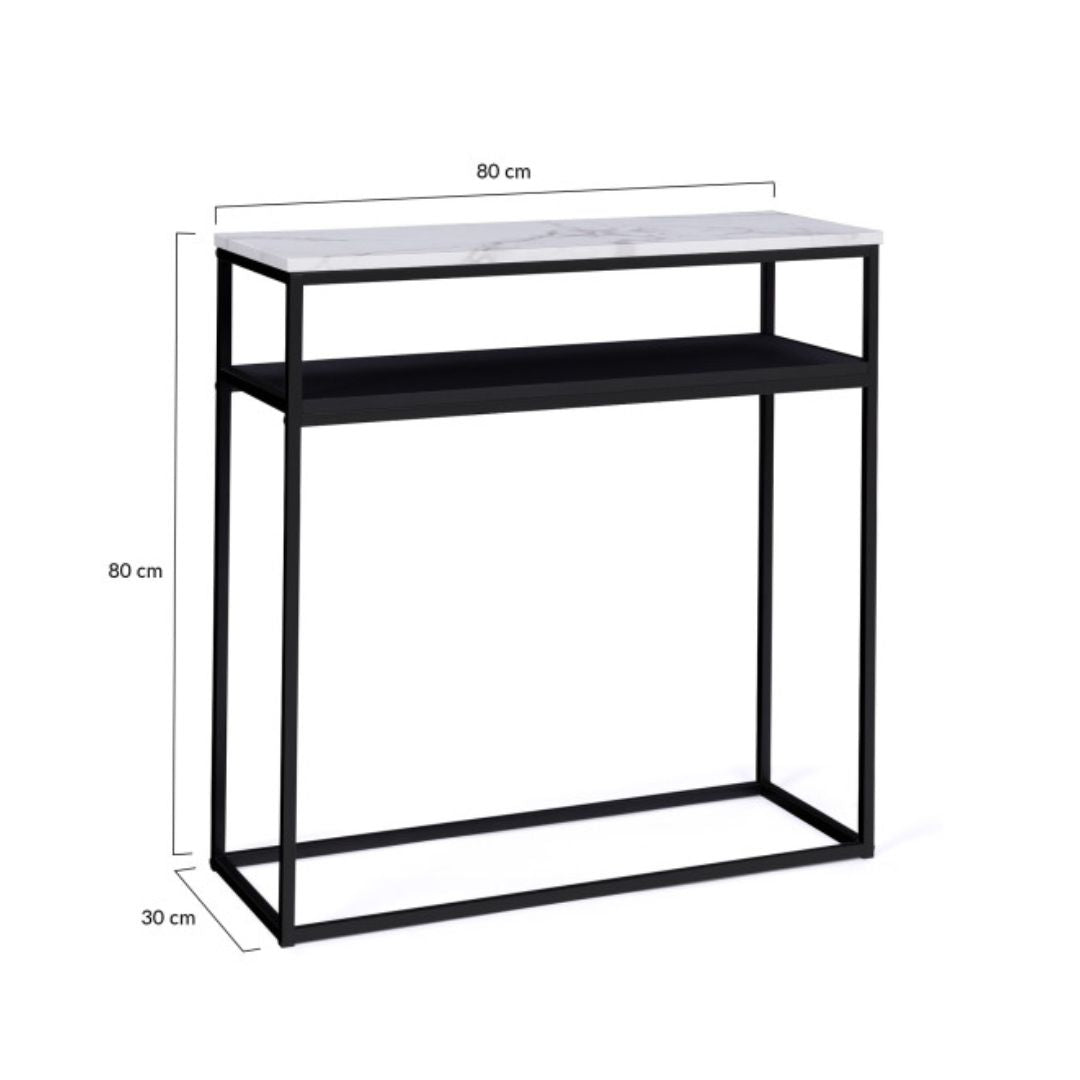 Console d'entrée Glam double plateau effet marbre et pieds noirs