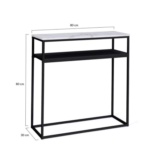 Console d'entrée Glam double plateau effet marbre et pieds noirs