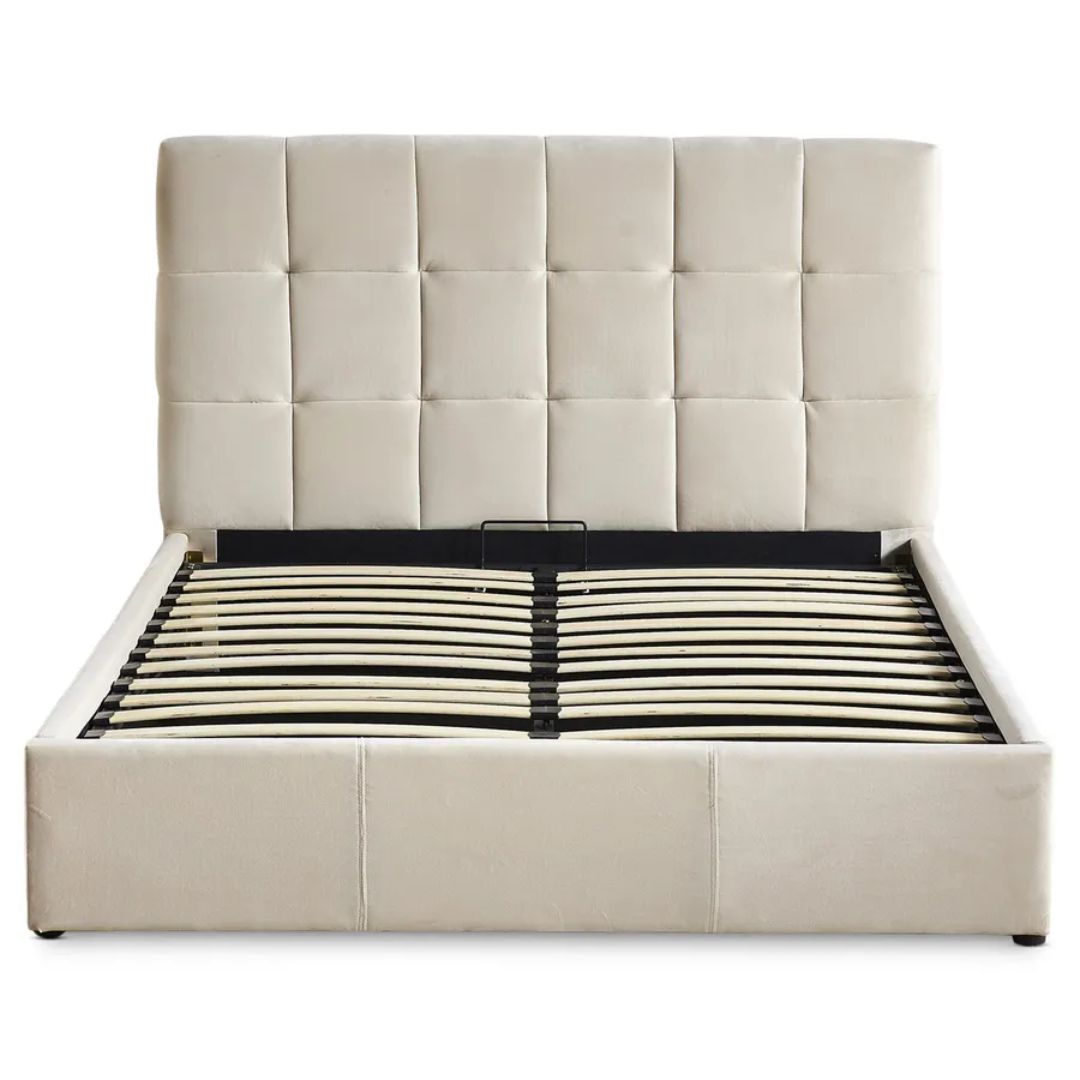 Lit coffre avec sommier relevable 160x200cm Velours Beige