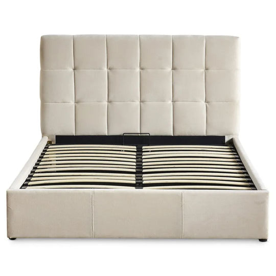 Lit coffre avec sommier relevable 160x200cm Velours Beige
