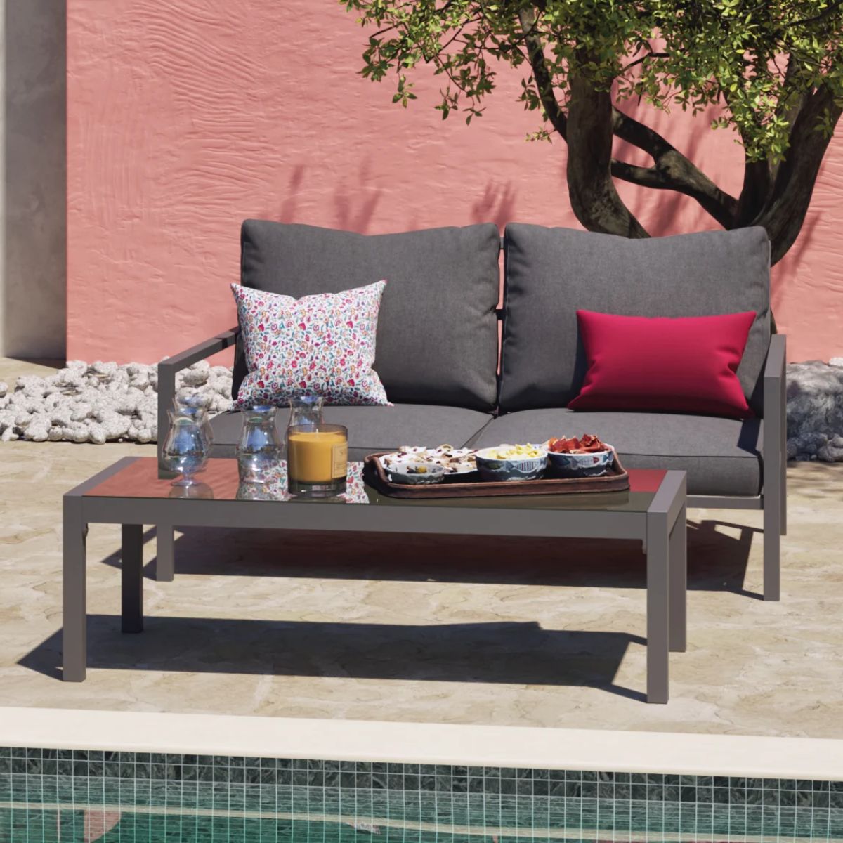 Salon de Jardin Bas en Aluminium Gris 4 pièces Canberra HYBA