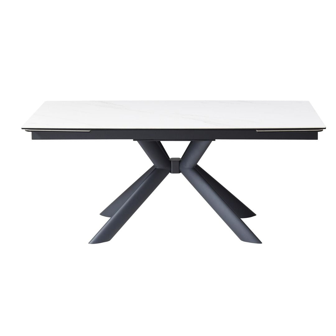 Table à manger Vente Unique extensible 6 à 10 personnes en céramique, verre trempé et métal - Effet marbre blanc et Noir - LIOMINA de Maison Céphy