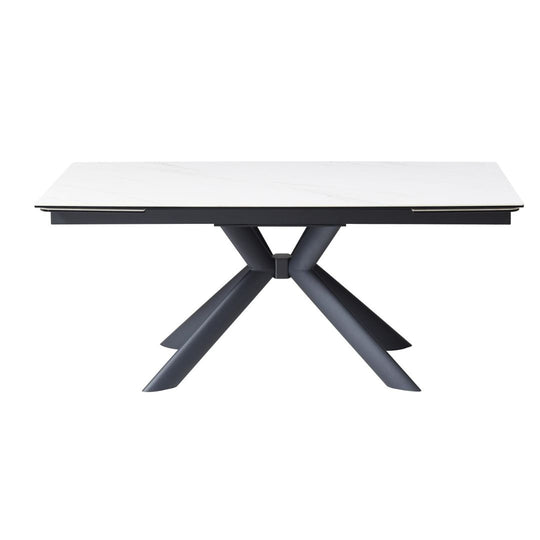 Table à manger Vente Unique extensible 6 à 10 personnes en céramique, verre trempé et métal - Effet marbre blanc et Noir - LIOMINA de Maison Céphy