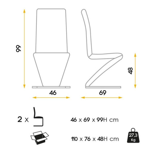 Lot de 2 chaises de salle à manger ZETA capuccino