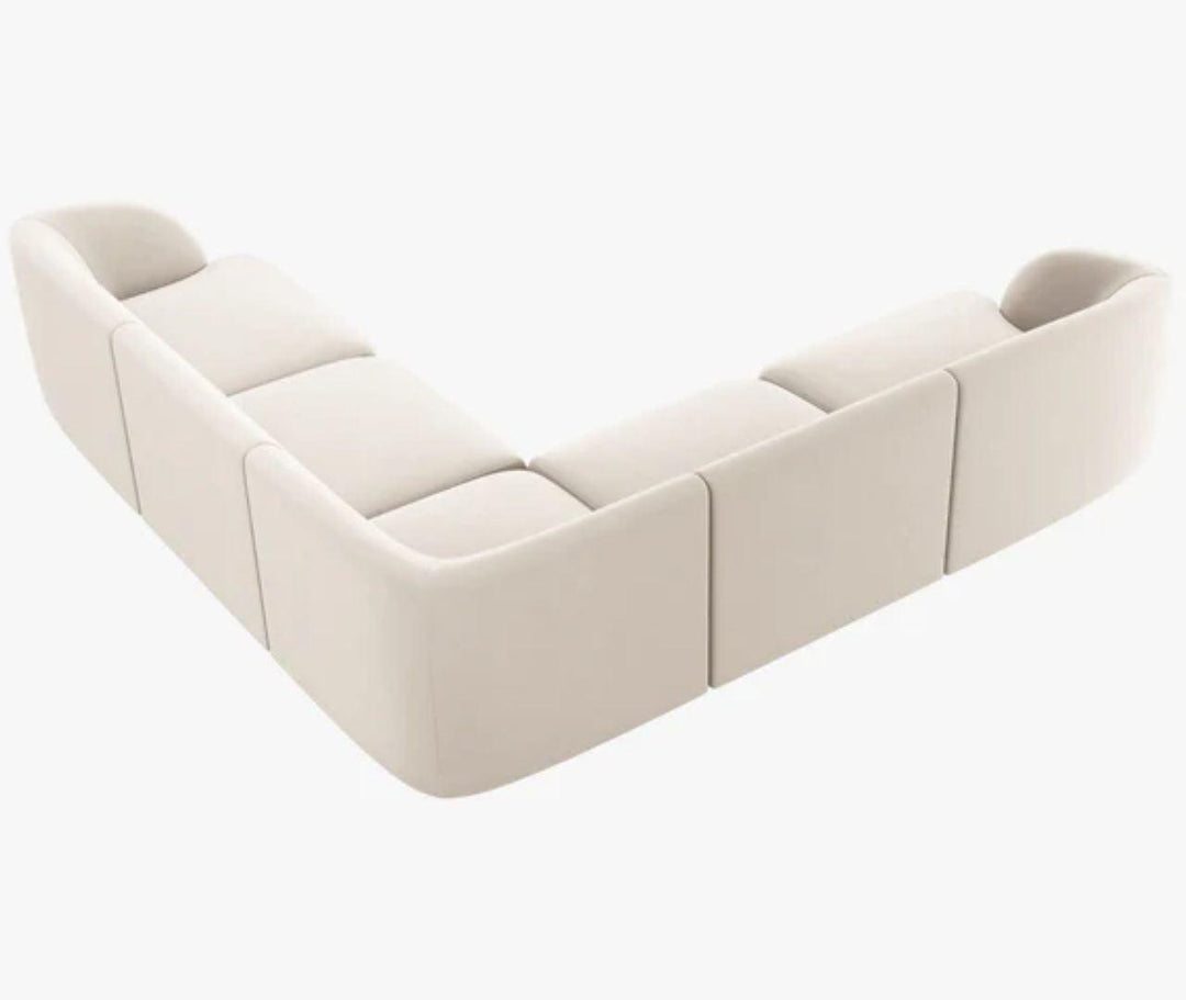 Canapé d'angle symétrique velours Micadoni Miley Beige Clair - Léger défaut