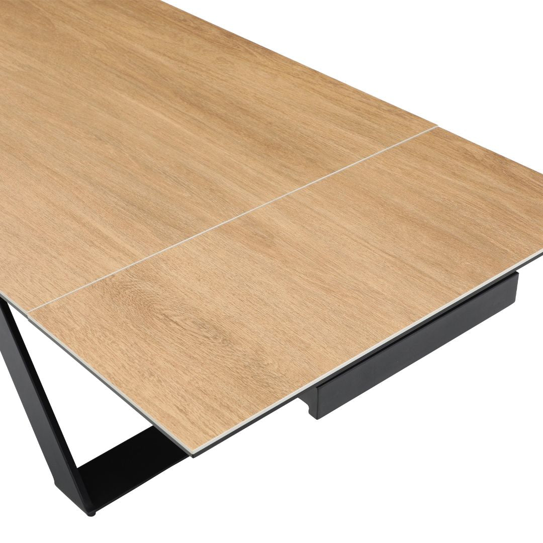 Table à manger extensible Vente Unique  6 à 10 personnes en céramique, verre trempé et métal - Naturel clair et Noir - XERENA de Maison Céphy