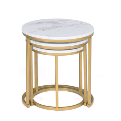 Table ronde gigogne X3 effet marbre pieds dorés