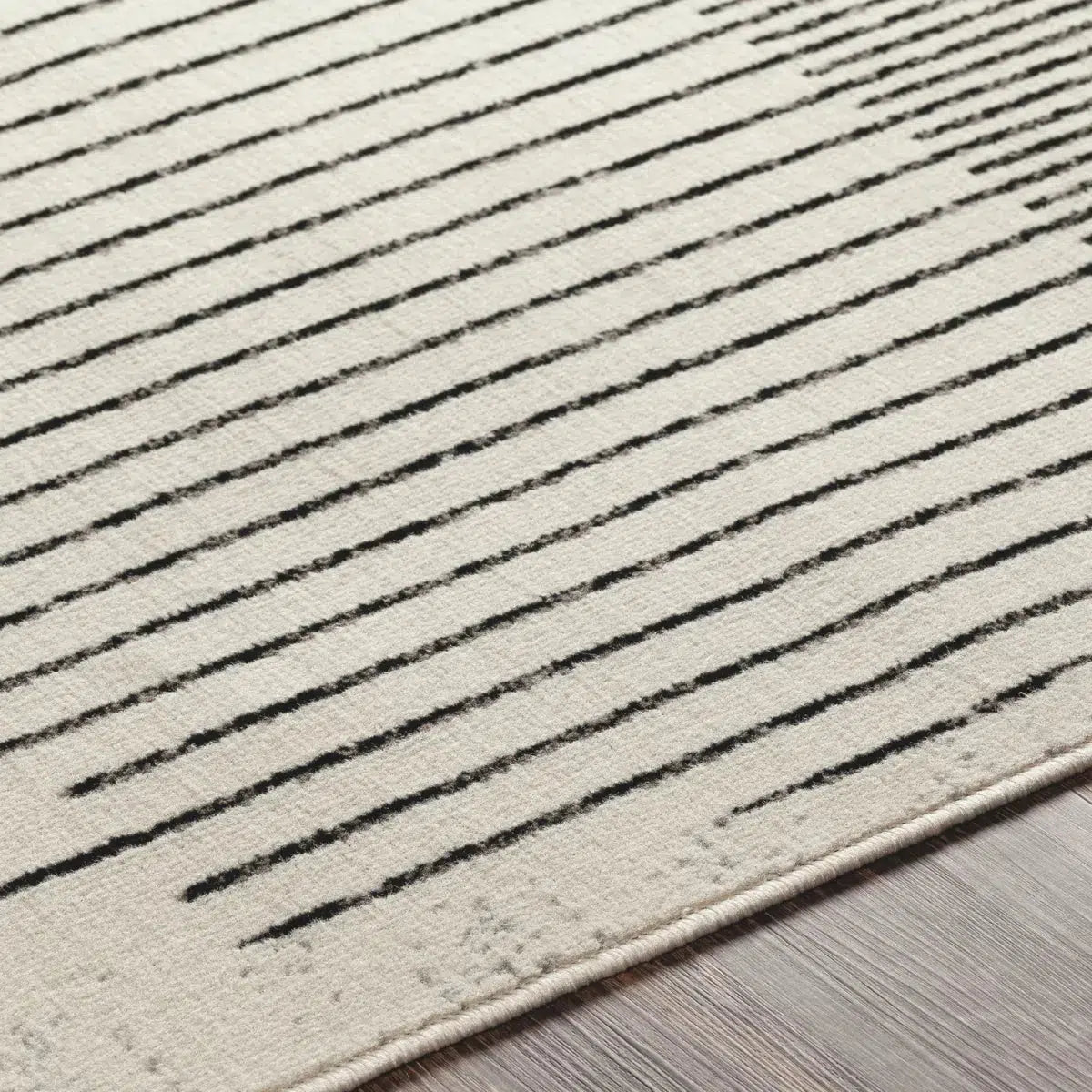 Tapis SURYA Enso scandinave, motif disque de lignes fines, blanc cassé et noir, vue 3