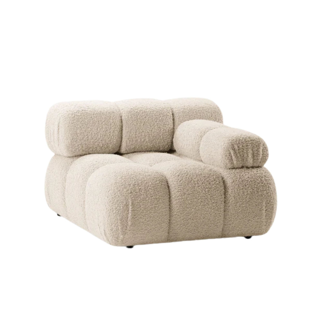 Ensemble Module d'angle droit et Pouf MICADONI Bellis en tissu bouclé Beige clair