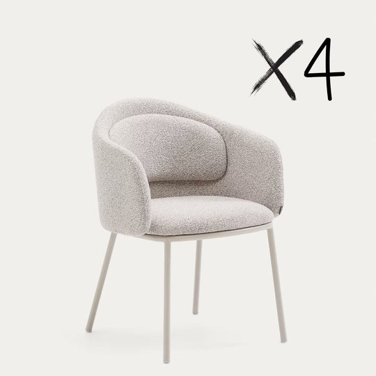 Lot de 4 chaises Idaira en tissu chenille épais et pieds en acier beige Kave Home