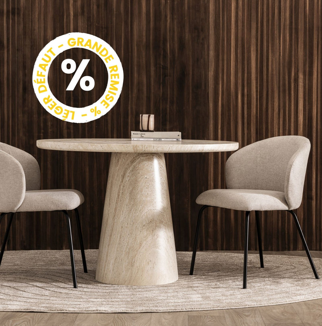 Table à manger 4 personnes ronde effet travertin Drawer - Léger défaut