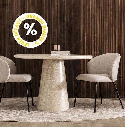 Table à manger 4 personnes ronde effet travertin Drawer - Léger défaut