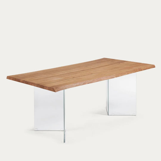 Table Lotty en contreplaqué de chêne finition naturelle et pieds en verre 180 x 100 cm Kave Home