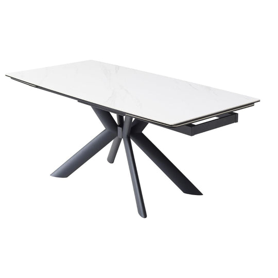 Table à manger Vente Unique extensible 6 à 10 personnes en céramique, verre trempé et métal - Effet marbre blanc et Noir - LIOMINA de Maison Céphy
