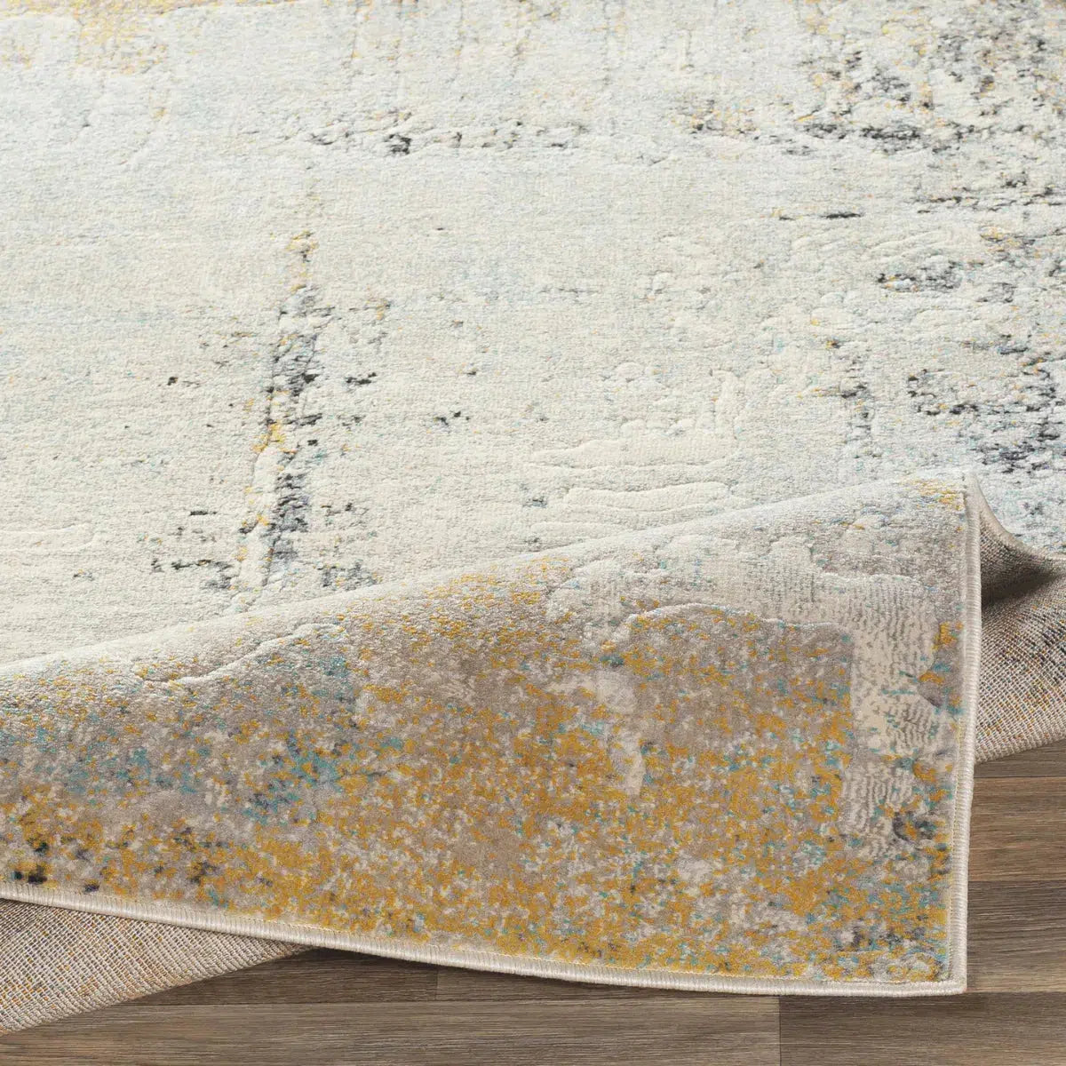 Tapis SURYA Bellatrix moderne, motif abstrait patiné beige, moutarde et bleu ciel, vue 3