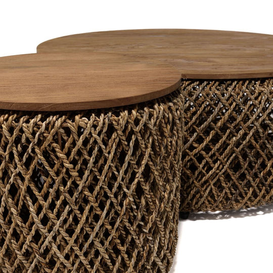 MACABANE- Set de 3 tables basses rondes en tissage de fibre de cocotier