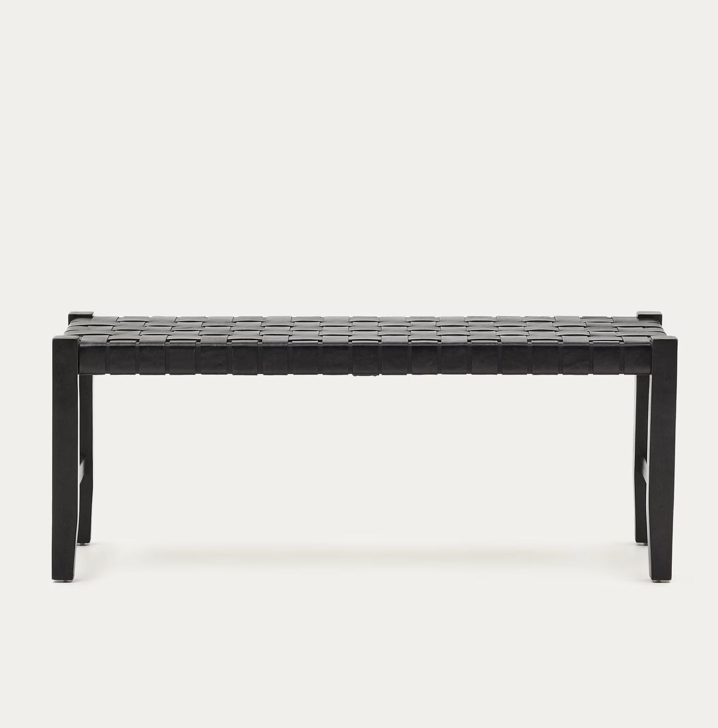 Banc Calixta en cuir et bois de acajou avec finition noire 120 cm KAVE HOME