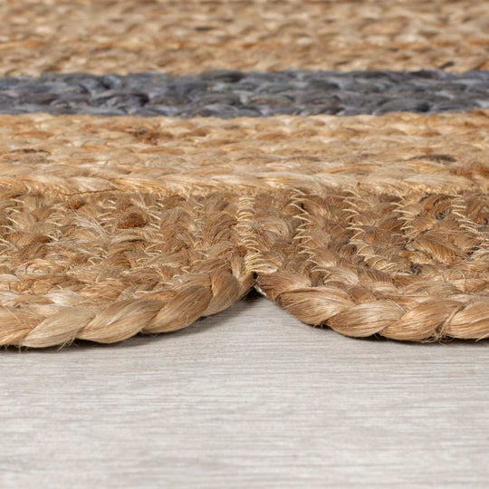 Tapis en jute rond Grace Naturel et gris