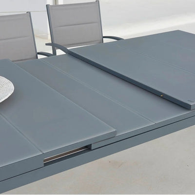 Table de Jardin HYBA Extensible 180/240x100cm en Aluminium Gris foncé et Verre Canberra