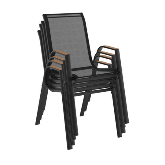 Lot de 4 chaises de jardin empilables Noir et bois