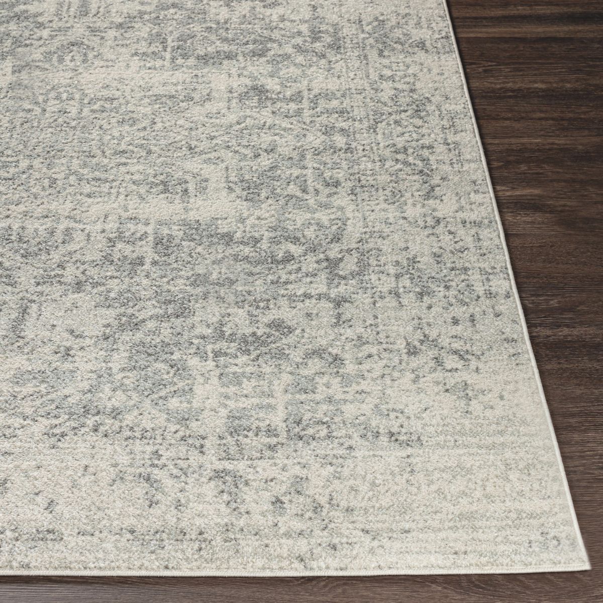 Tapis SURYA Juliette oriental, motif médaillon délavé gris et blanc, vue 4