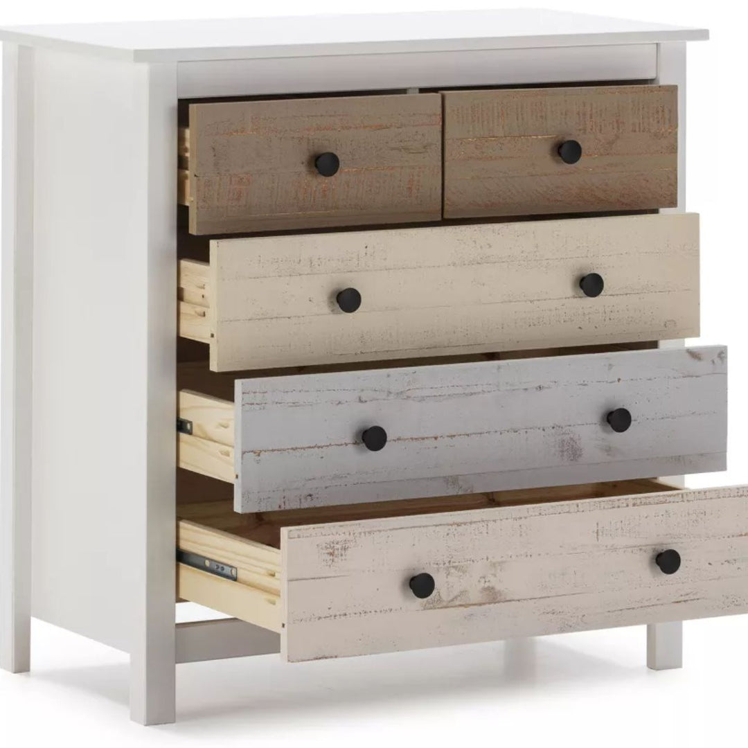 Commode 5 tiroirs MAGDA Blanc/multicolore
