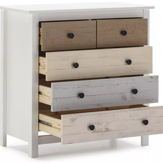 Commode 5 tiroirs MAGDA Blanc/multicolore