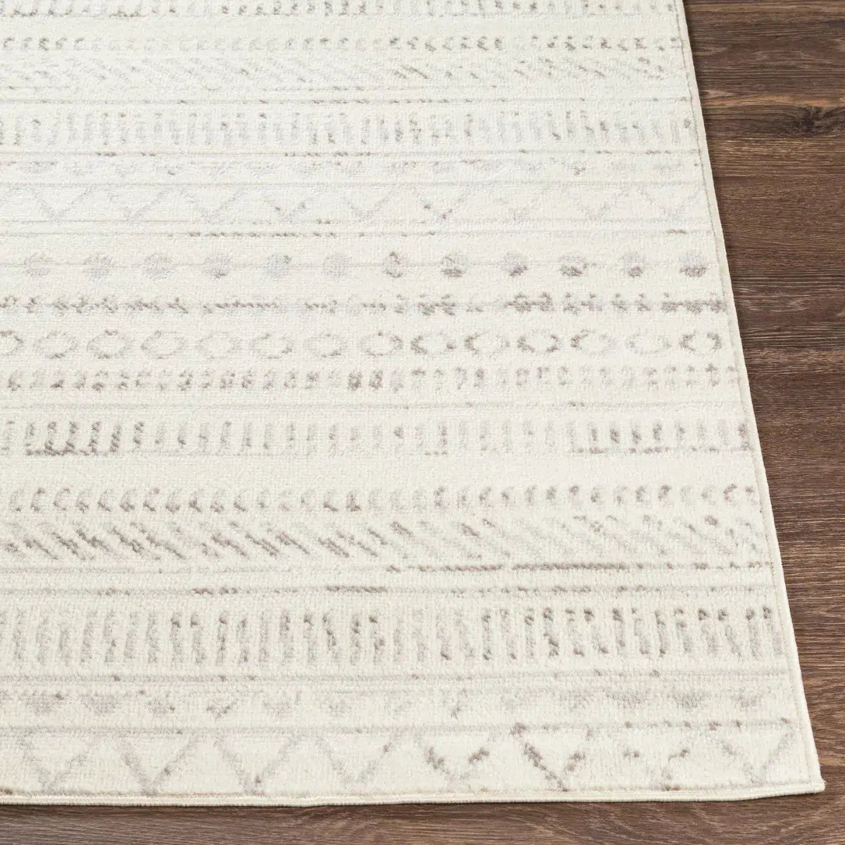 Tapis SURYA Bianca scandinave, motif géométrique en bandes grises sur fond blanc cassé, vue 4