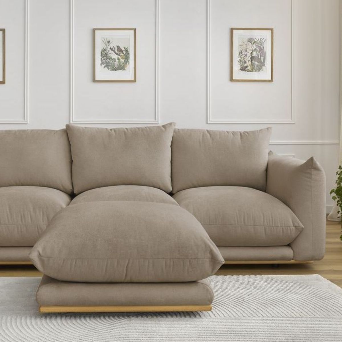 Canapé BOBOCHIC droit fixe 3 places ERNEST avec pouf taupe