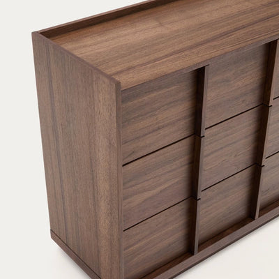Kave Home- Commode Onix 3 tiroirs en placage de noyer finition foncée 100 x 78 cm