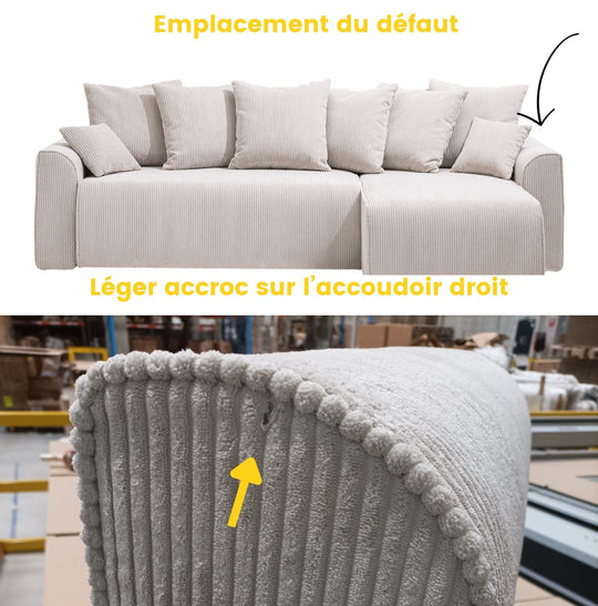 Canapé d'angle DRAWER réversible convertible 4 places en velours côtelé avec coffre Couleur Beige - Léger défaut