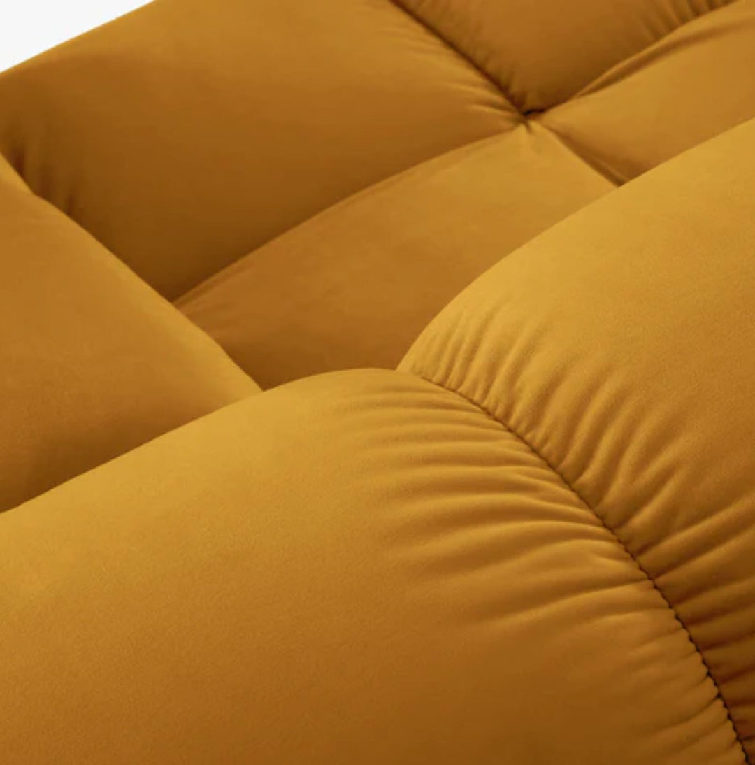 Canapé Micadoni 4 places Bellis en velours jaune angle droit- Léger défaut
