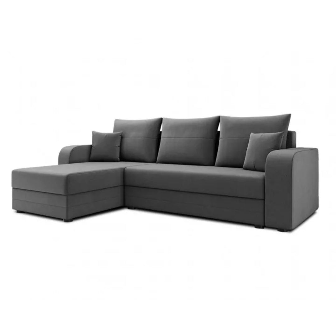 canapé d'angle réversible gris 4 places convertible avec coffre en velours Bestmobilier