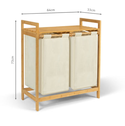 Panier à linge ecru deux compartiments en bambou
