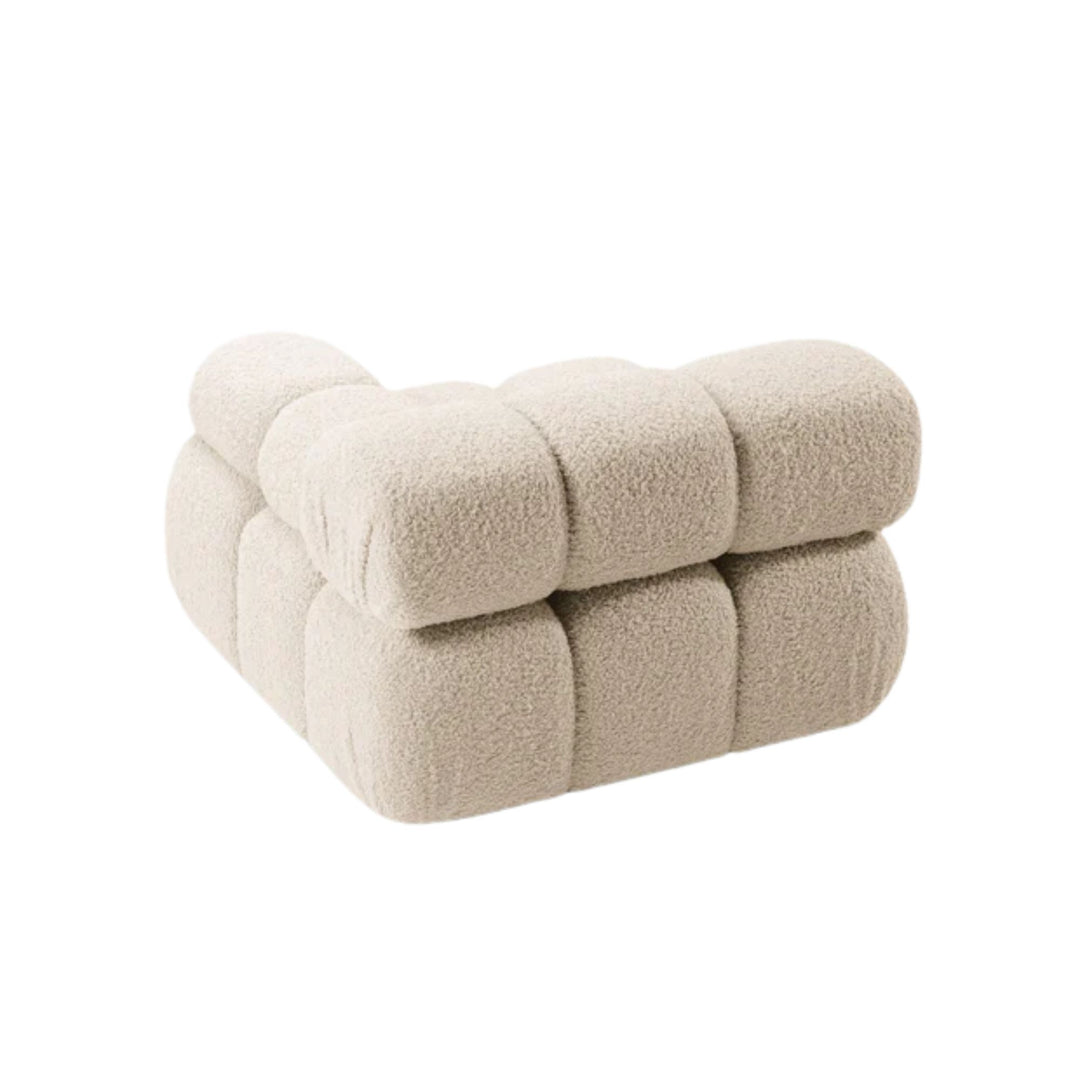 Ensemble Module d'angle droit et Pouf MICADONI Bellis en tissu bouclé Beige clair
